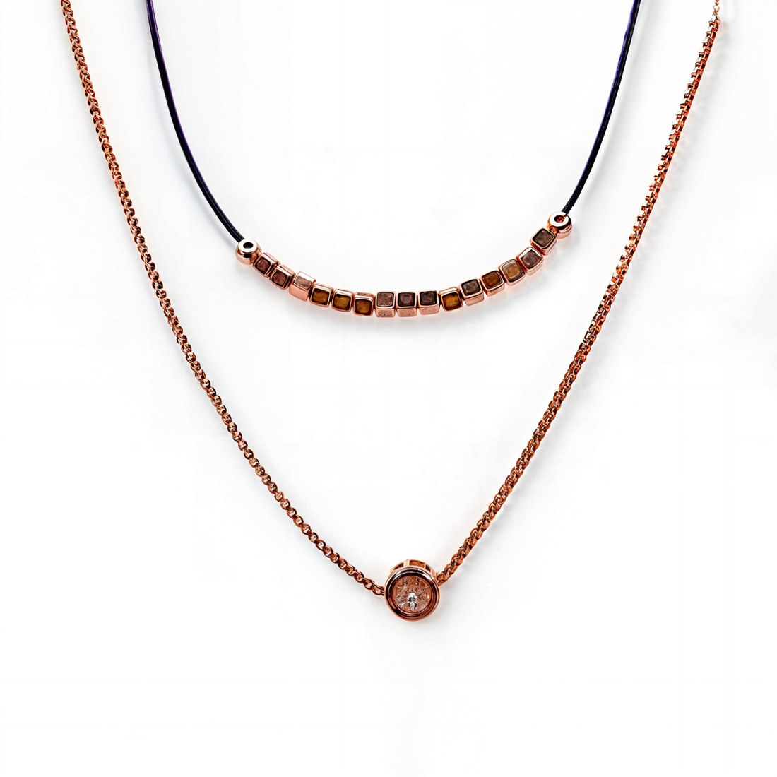 2-Layers GOLD Plated Jewelry with Dark Chain Necklace for Ladies