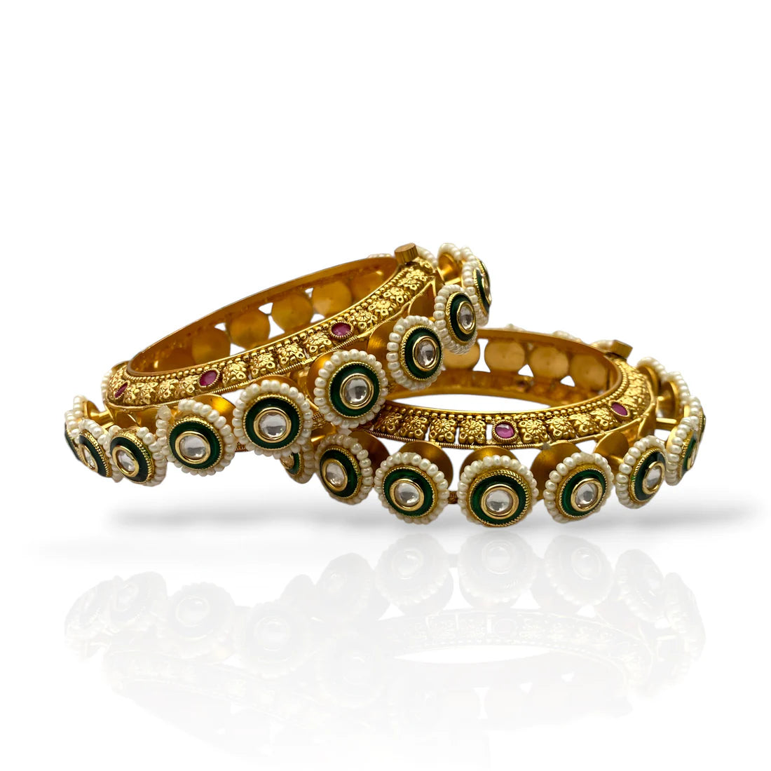 Traditional Green Kundan Rajwada Bangles