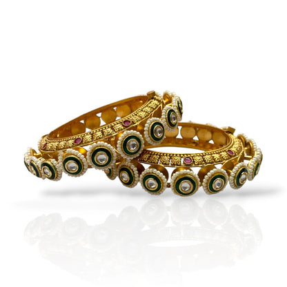 Traditional Green Kundan Rajwada Bangles