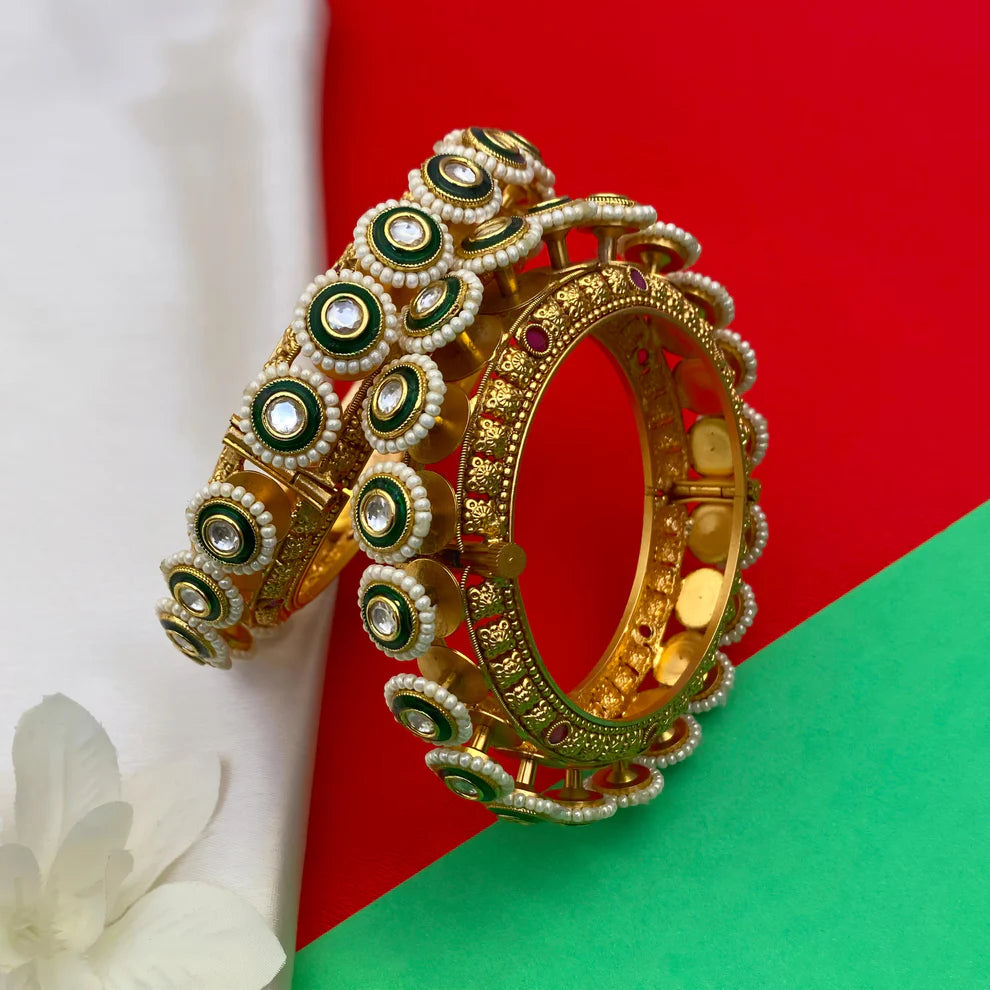 Traditional Green Kundan Rajwada Bangles