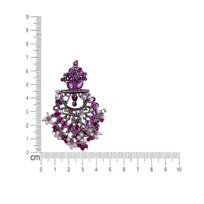 Stone studded with hanging Pearls Statement Oxidised Earring