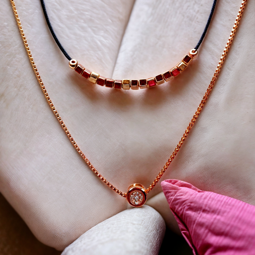2-Layers GOLD Plated Jewelry with Dark Chain Necklace for Ladies