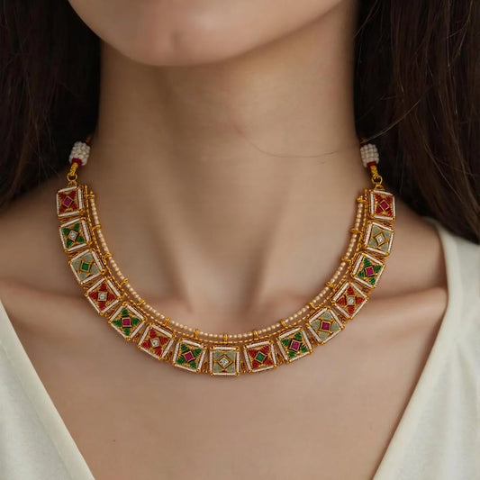 Gold Plated Meenakari Pearls Necklace Set by Vatiyaana Jewels