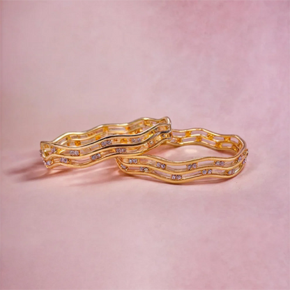 Zigzag Gold Plated CZ Bangles